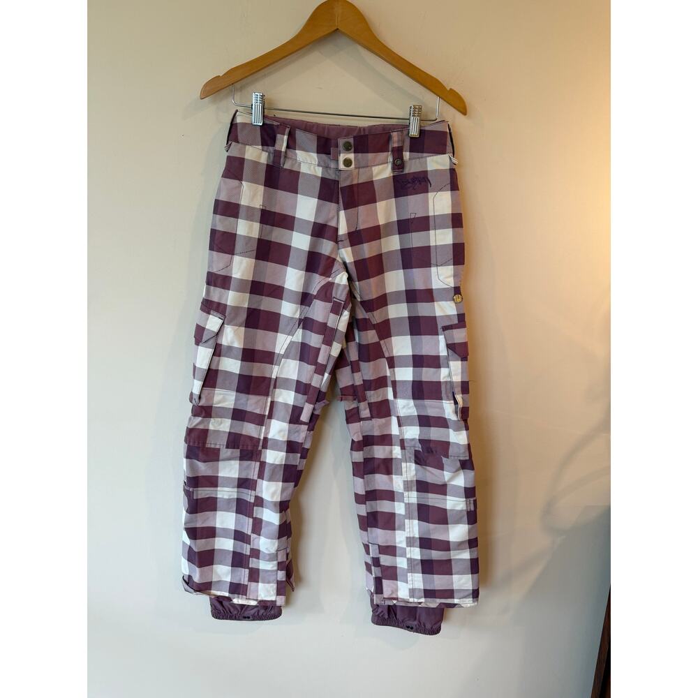 Burton Stow Cargo Pant Womens 28W Purple White Plaid Snowboard Waterproof Pants